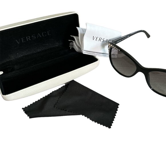 Versace Polarized Black +‎ Silver Cat Eye Sunglasses - ve4270 Model + Case - Picture 3 of 9